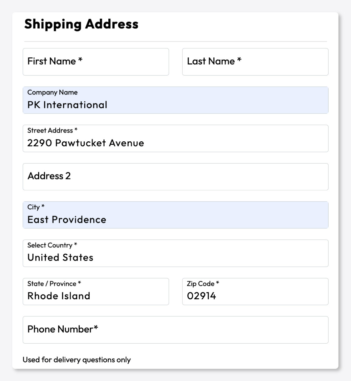 Shipping Address Shipping Address